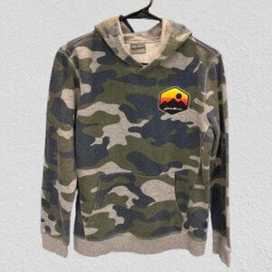 Eddie Bauer BOYS Camo Print Hoodie With Mountain Sunset Patch - Size 14/16 Large